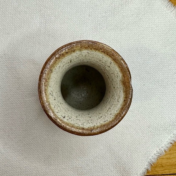 Tonala Mexican Sand Pottery Vase Hand Painted Blue Flowers - Picture 5 of 10